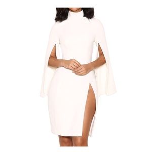 NWT white cape dress with side slit